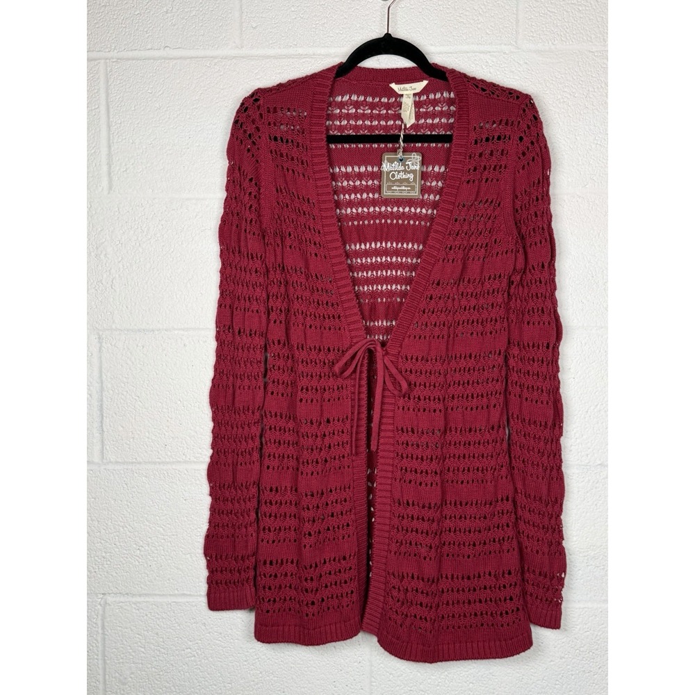 NWT Matilda Jane Open Knit Cardigan Sweater Tie Front Women's M Raspberry Boho